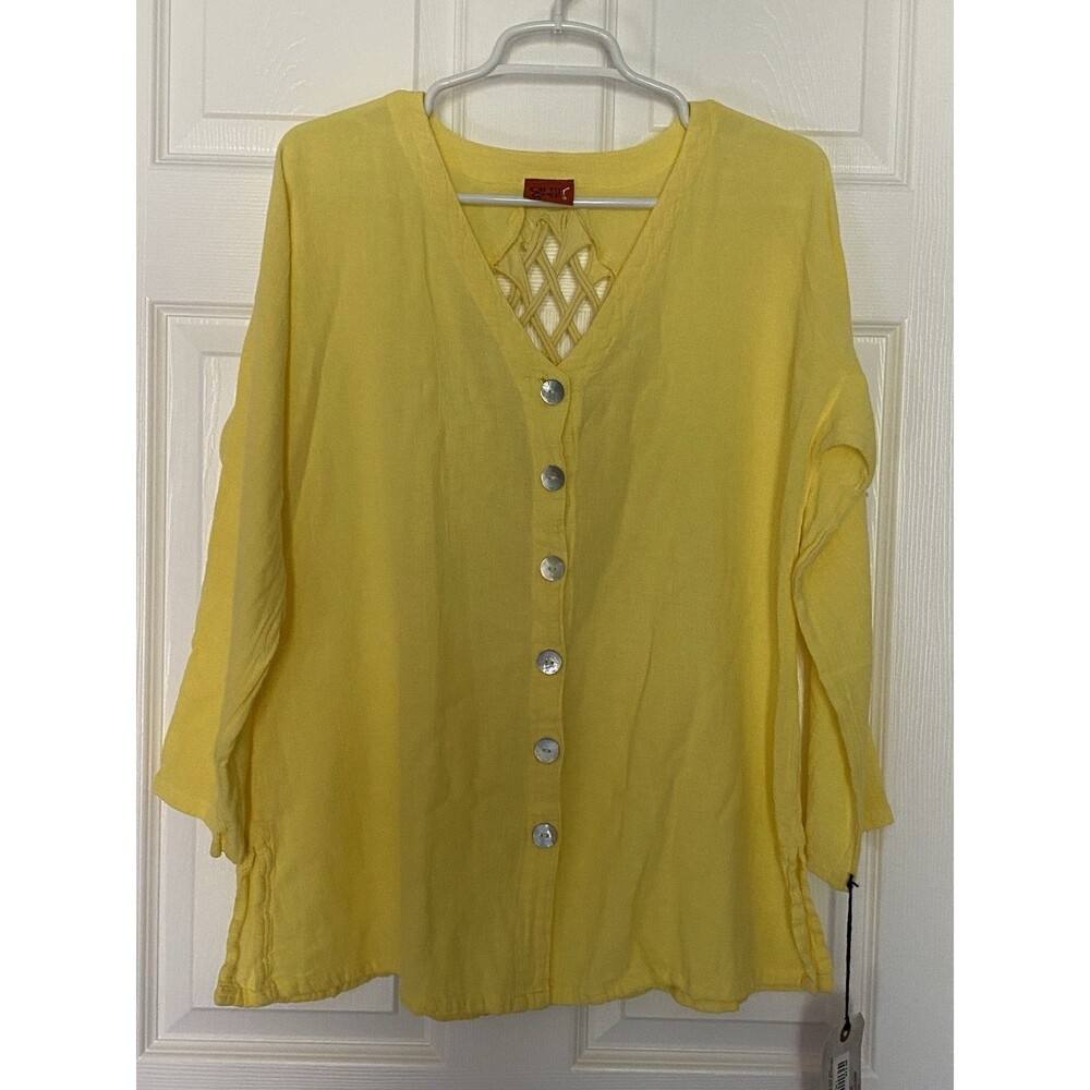 Oh My Gauze Top Med 100% Cotton Asymmetrical Open Back 3/4 Sleeve Coastal